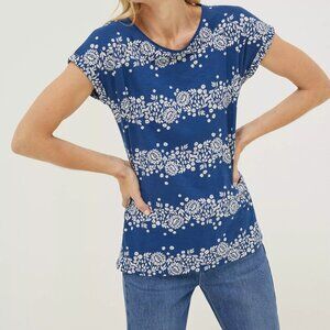 FatFace Cotton Floral Print Cap Sleeve Top Blue/ White US Size 14